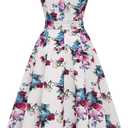 DRESSTELLS Women's Cocktail Dresses, Formal Wedding Guest Modest Church Vintage Tea Party Midi Evening Dress (White), 3XL