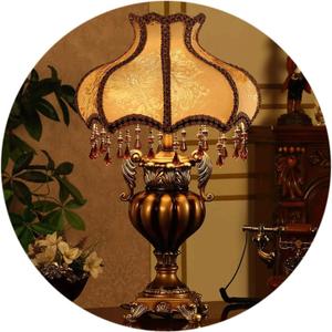 Victorian Crystal Table Lamp, 20.1-inch Resin Base, Gold Antique Design with Crystal Pendants, Silk Shade