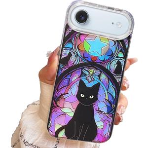 5 x Compact Case for iPhone Air cat Design,Cute Holographic Soft Slim TPU Shockproof Protective Bumper 17 Air Phone Cases Cover for Women Girls Man Aesthetic Glitter Shiny