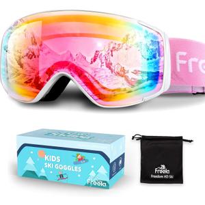 Freela Kids Ski Snowboard Goggles for Toddler(3-14) Youth Anti Fog Anti UV Goggles Girls Boys Snow Skiing Equipment (Revo Pink 60%vlt)