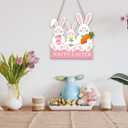 Whaline Easter Bunny Wooden Door Sign with String Hanging Plaque Cute Rabbit Hanging Sign for Holiday Outdoor Indoor Porch Wall Decor, 11.8 x 12.1 In