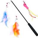 2 x Magnetic Cat Wand Toy Cat Retractable Wand Feather Chase and Exercise String Interactive Cat Toys