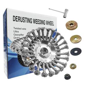 6Inch Steel Wire Rotary Weed Brush Cutter Trimmer Head for Weed Cutter Eater, Unbreakable Wired Trimmer Blade, Weed Trimmer Eater Head with Adapter Kits for Moss Grass Rust Removal