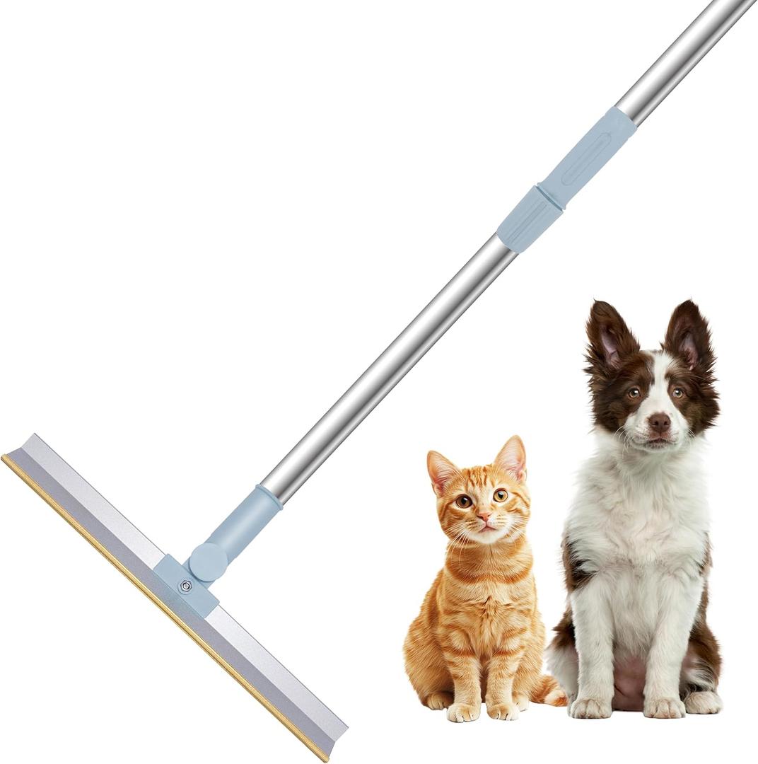 Reusable Pet Hair Removal Tool, Long Handle Adjustable for Couch, Rugs (Gray)