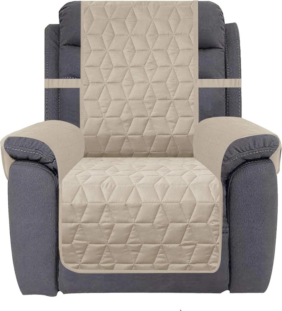 Ameritex Waterproof Nonslip Recliner Cover Christmas Decor Stay in Place, Dog Couch Recliner Cover Furniture Protector for Pets and Kids (Beige, 23'')