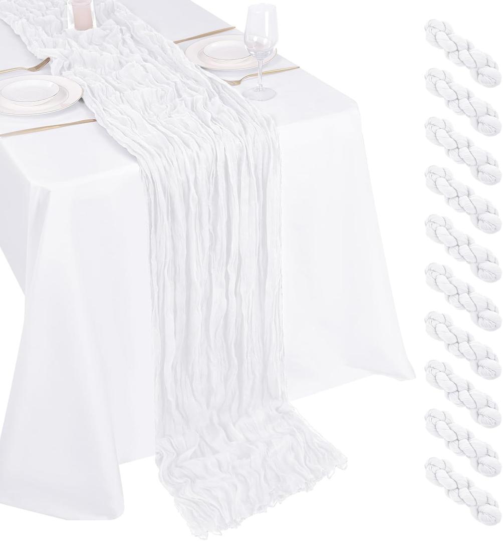 10 Pack White Cheesecloth Table Runner 17x108 Inch Boho Gauze Cheese Cloth Table Runners for Wedding Party Baby Shower Birthday Home Decor