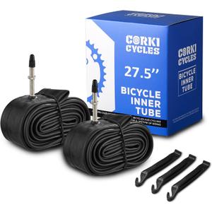 Corki Cycles 27.5 Mountain Bike Tube 27.5 x 1.75 1.9 1.95 2.0 2.1 2.125 2.2 2.25 2.3 2.35 2.4 Presta/Schrader Valve, Butyl Rubber 650B Bike Inner Tube 2 Pack