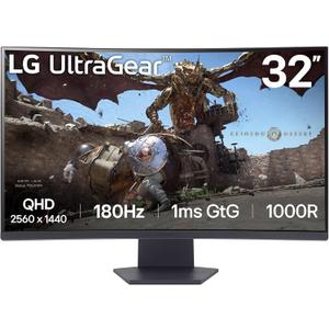 LG 32GS60QC-B Ultragear 32-inch Curved Gaming Monitor QHD (2560x1440) 180Hz 1ms 1000R AMD FreeSync HDR10 HDMIx2 DisplayPort Borderless Design Black Stabilizer DAS Crosshair FPS Counter - Black
