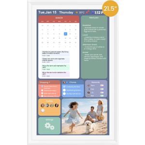 21.5-Inch Smart Digital Calendar & Photo Frame for Family, Large Wall Planner with Auto-Sync to Apple, Google & Outlook, Touchscreen Display with Chore Chart, To-Do Lists & Meal Planner, No Subscription, White Frame