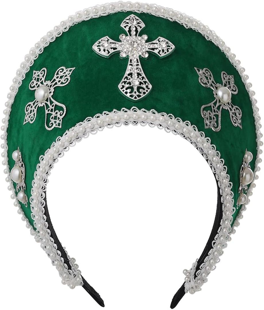 GRACEART Anne Boleyn Hat Headpiece Elizabethan Headwear Tudor Coronet Hood Hat (Style-07, green)