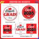 Graduation Decorations 2026, 200 Pcs Class of 2026 Graduation Party Supplies Kit with Paper Plates, Luncheon and Cocktail Napkins, Congrats Grad Decorations for 50 Guests (Red)