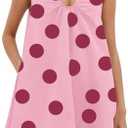 Lenader Women Summer Polka Dot Mini Dress Cute Flowy Sleeveless Babydoll Sundress Ruched A-Line Tank Short Dress with Pockets L