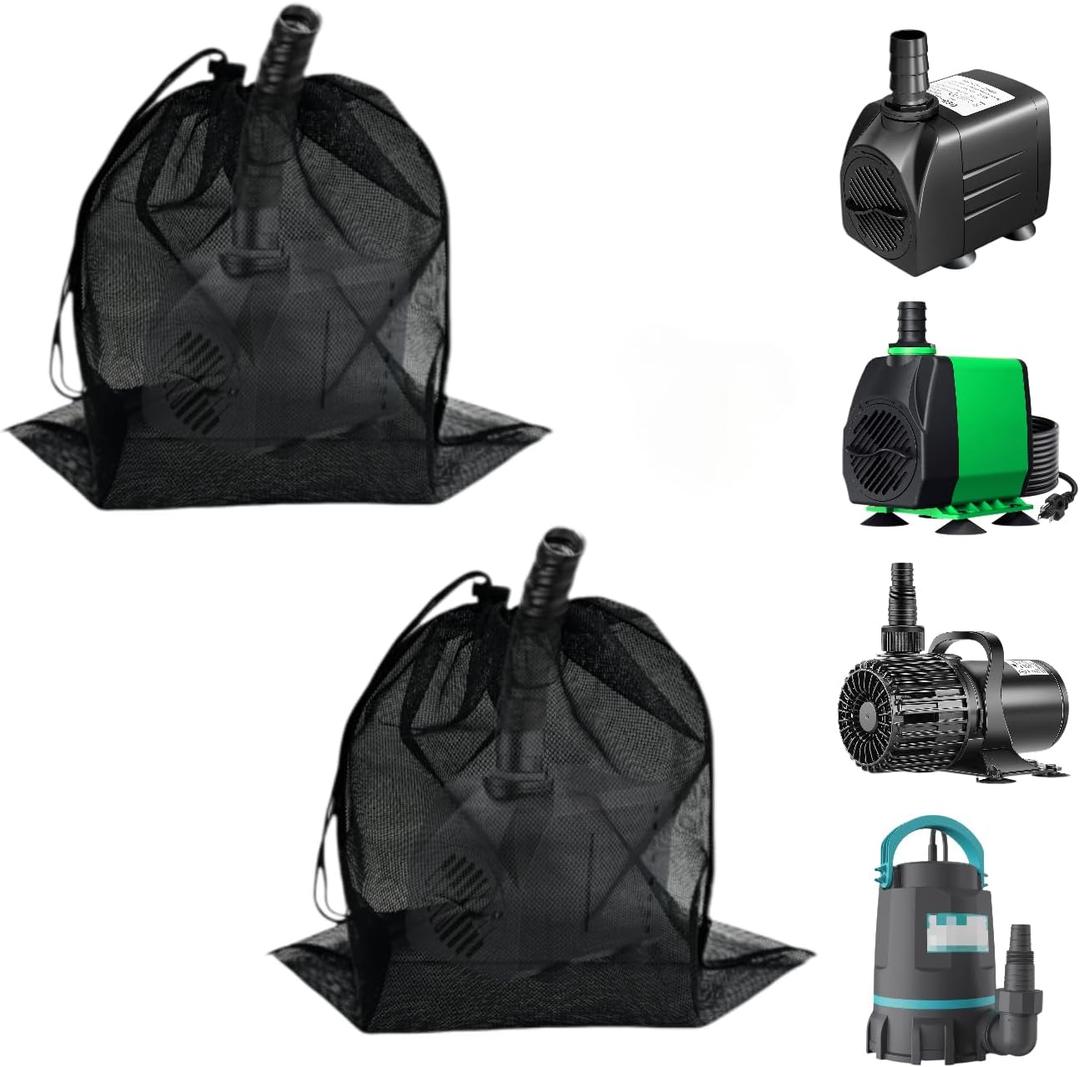 2 Pcs 8" x 10" Pond Pump Cover Filter Bag, Black Media Bag Large Pump Mesh Bag for Outdoor Water Ponds Filters, Water Filter Pump, Outdoor Ponds, Garden, Swimming Pool (2, 8" x 10")
