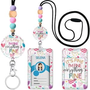 Funny Lanyards for ID Badges and Keys, ID Badge Holder with Silicone Beaded Lanyard Keychain for Women, Teacher, Nurse, Office Name Tag Badge Holder ID Card Holder, Breakaway Badge Lanyard