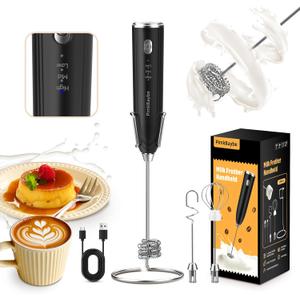 Handheld Milk Frother Wand for Coffee, Rechargeable Electric Triple-Spring Whisk with 3 Heads 3 Speeds 1 Stand Drink Mixer Coffee Frother For Latte, Cappuccino, Hot Chocolate, Egg