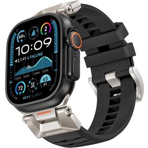 Goton for Apple Watch Band Ultra 2 Ultra Apple Watch Bands for men 49mm 46mm 45mm 44mm 42mm Series 10 9 8 7 SE2 SE 6 5 4 3 2 1, Sturdy Metal Connector Comfort Silicone Bands for iWatch Accessories (Black)