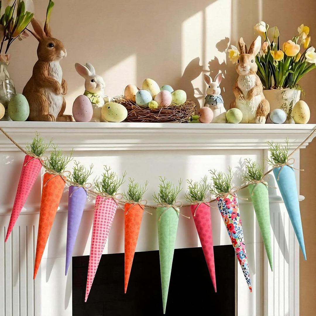 10 Pcs Large Easter Carrot Decorations Artificial Fabric Carrot Hanging Stuffed Ornaments 15.7 Inch 13.7 Inch Handmade Colorful 5 Styles for DIY Primitive Farmhouse Vase Filler Decor Gift