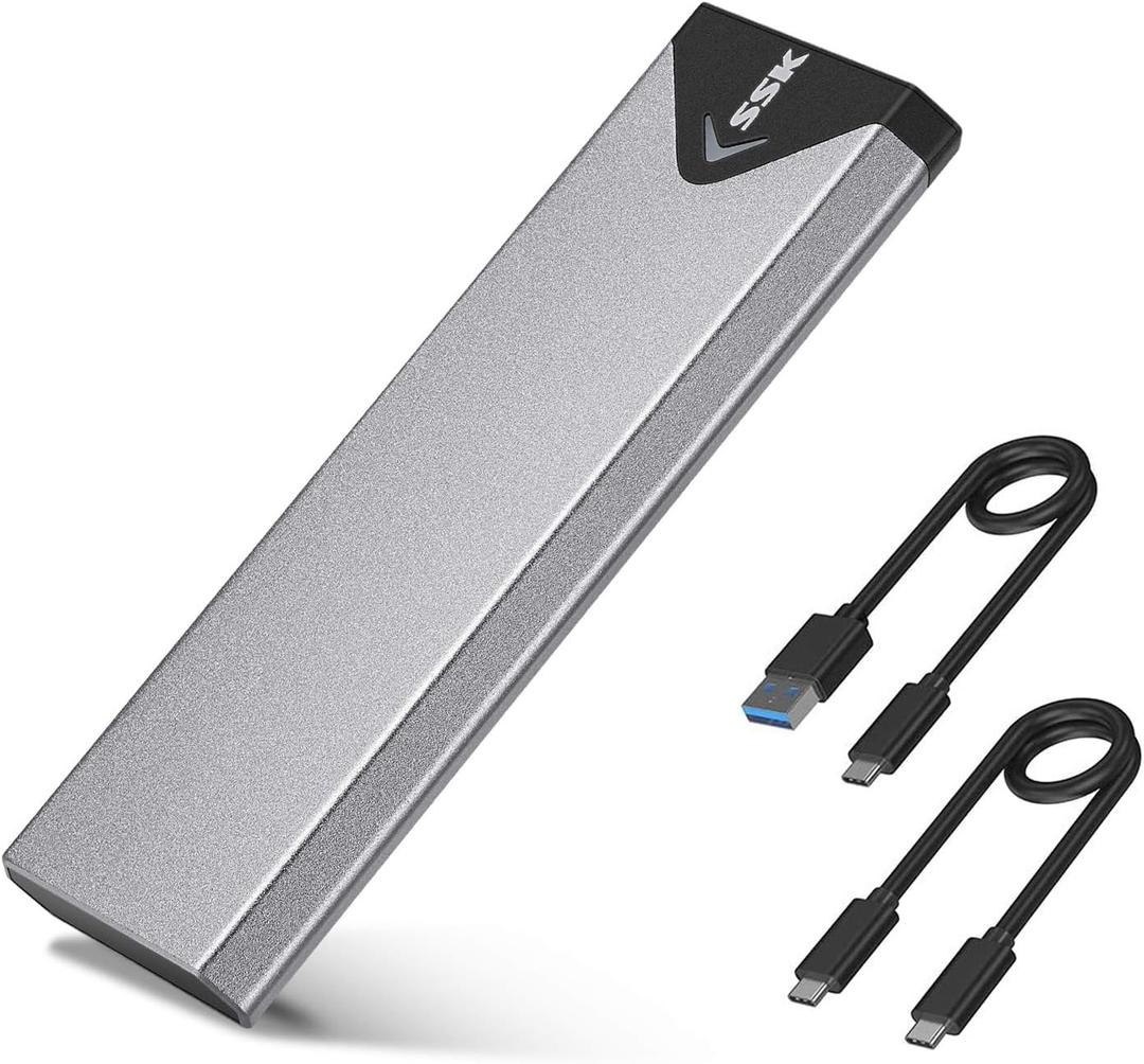 SSK M.2 NVME SATA SSD Enclosure Adapter, USB 3.2 Gen 2 (10 Gbps) to NVME PCI-E SATA M-Key/(B+M) Key Solid State Drive External Enclosure Aluminum Support UASP Trim for SSDs 2242/2260/2280 (Space Gray)
