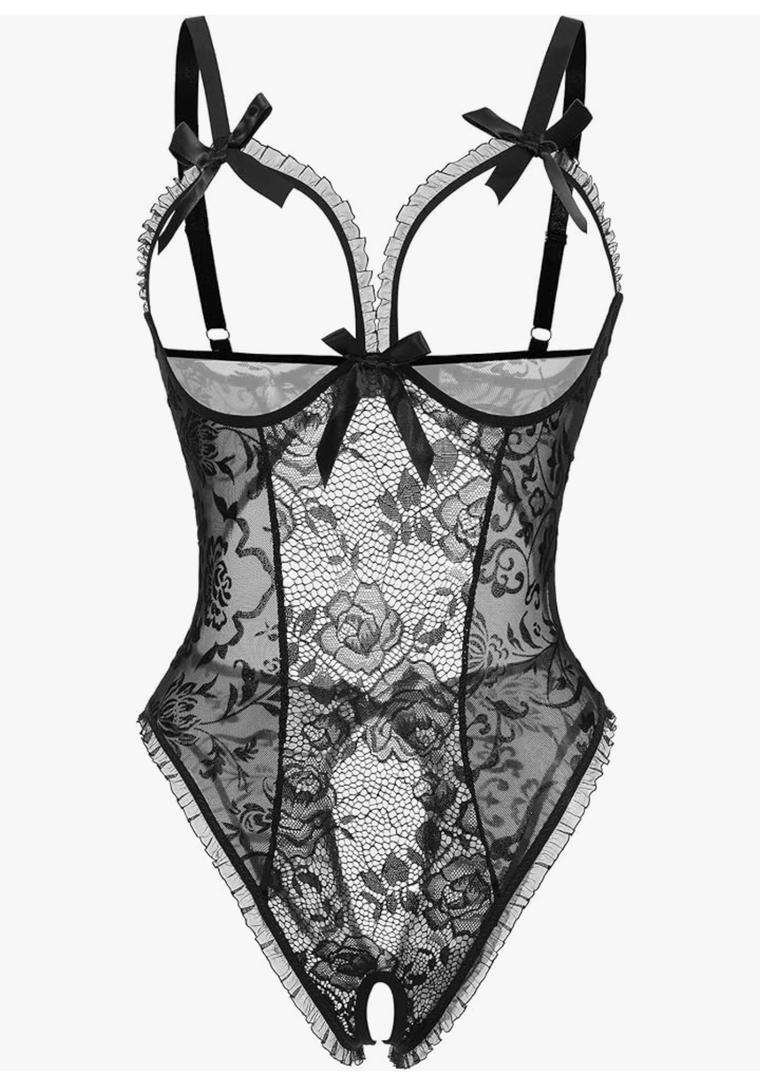 Avidlove Women One Piece Lingerie Sexy Lace Babydoll Mini Bodysuit, Black L