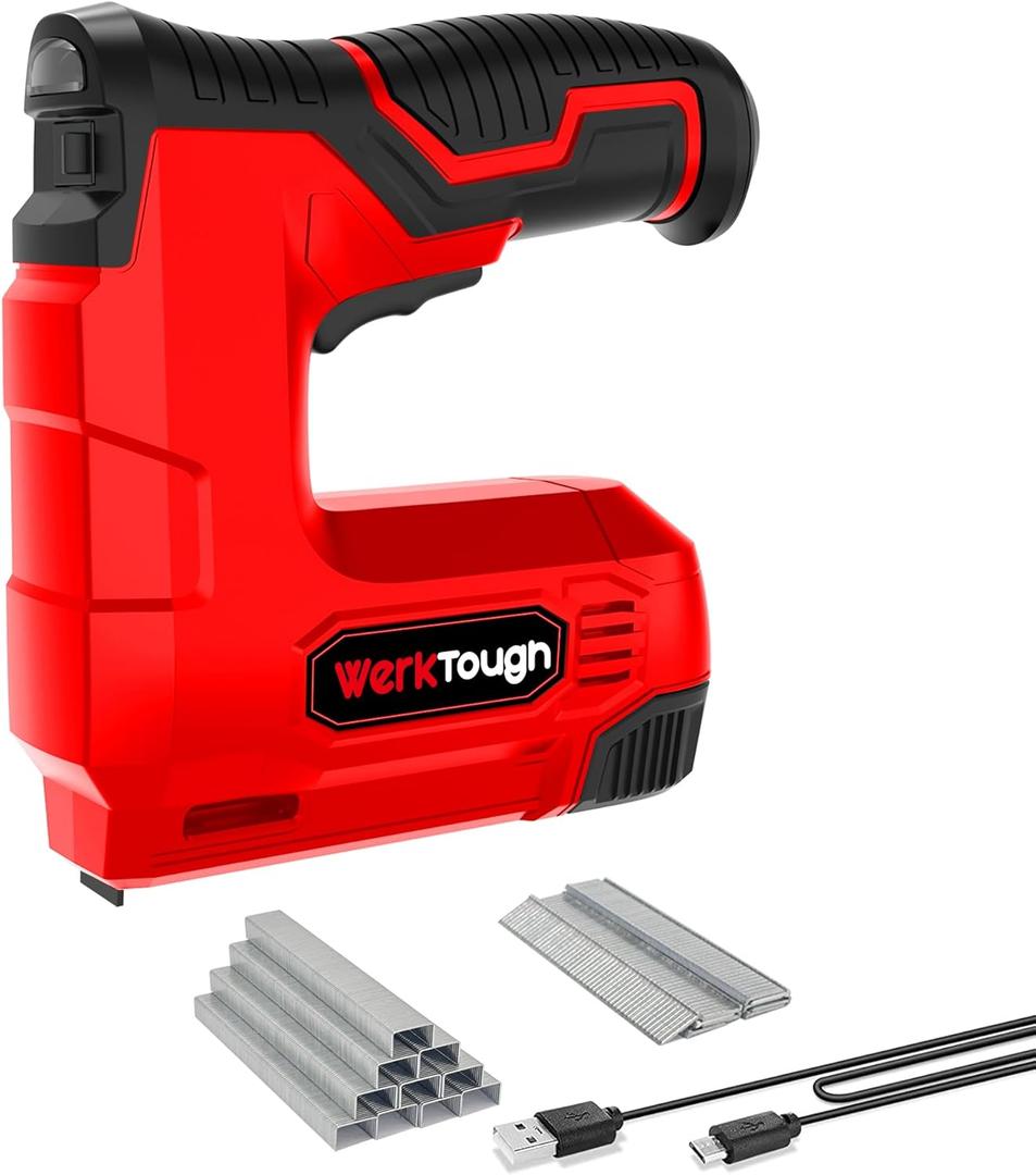 4V Cordless Staple Gun Red Brad Nailer DIY 2 in 1 Electric Staple Gun USB Cable 2000pcs Staple T50 18GA