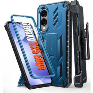 FNTCASE for Samsung Galaxy S25-Edge Case: Military Grade Rugged Cell Phone Cover with Kickstand & Belt Clip Holster | Shockproof TPU Protection Bumper Matte Textured | Heavy Duty Protector (Blue)