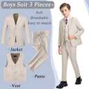 Boys' 3 Piece Suit Set with Suit Jacket, Vest, Pants, Formal Tuxedos Slim Fit Ring Bearer Outfit 12Y (Beige, M)