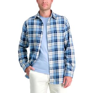 Haggar Men's Long Sleeve Cotton Flannel Plaid Shirt (XX-Large, Indigo)