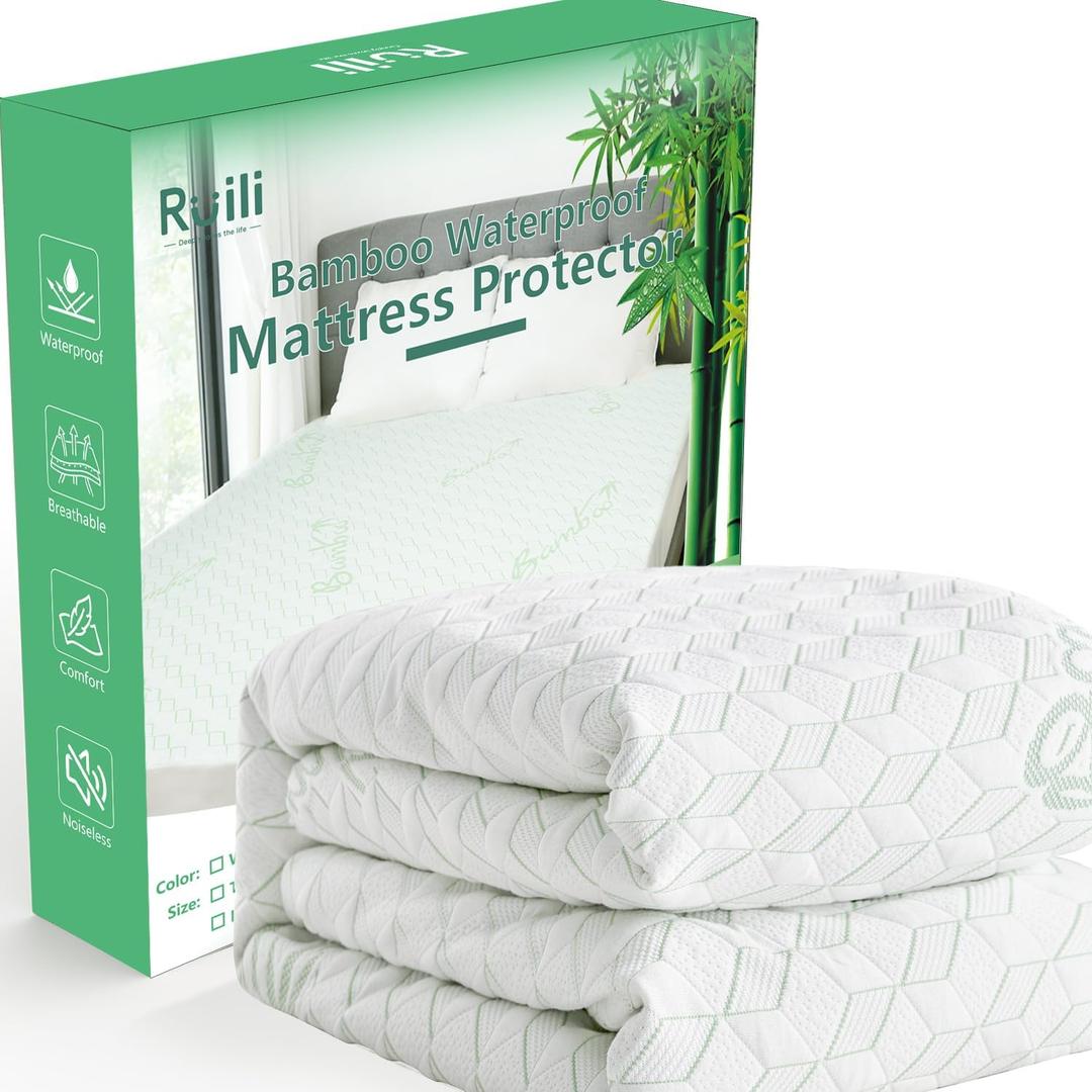 Ruili Twin XL Mattress Protector Waterproof Washable Rayon Bamboo Cooling