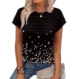 Womens Summer Tops Blouses Dressy Casual Cute Pleated Front Cap Sleeve Shirts Work Teacher Floral Print Tunic Beach Vacation Clothes Cruise Outfits 2025, Small