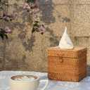 Rattan Tissue Box Cover Natural Woven Facial Napkin Holder Square with Lid 5.7 x 5.7 x 5.5 Inch (Natural)