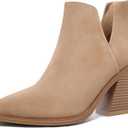 mysoft Women's Ankle Boots Slip on Cutout Pointed Toe Chunky Stacked Mid Heel Booties (8, Light Brown)