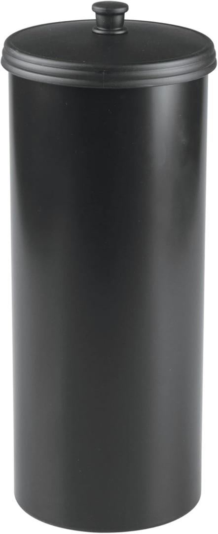 iDesign Freestanding Bathroom Toilet Paper Storage Holder with Lid for 3 Extra Rolls, Matte Black