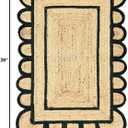 Braided Scalloped Jute Rug Natural with Black Trim, Handmade Farmhouse Boho Area Rug for Entryway, Kitchen, Hallway, Living Room, Bedroom, Rustic Woven Floor Rug - (Black- 2X3 ft)