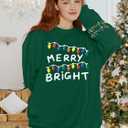 Oversized Christmas Sweatshirt Women Merry and Bright Shirt Christmas Tree Lights Sweatshirts Xmas Holiday Pullover Tops (Green, M)