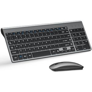 Wireless Keyboard and Mouse Ultra Slim Combo, TopMate 2.4G Silent Compact USB 2400DPI Mouse and Scissor Switch Keyboard Set with Cover, Batteries Included, for PC/Laptop/Windows/Mac - Gray Black