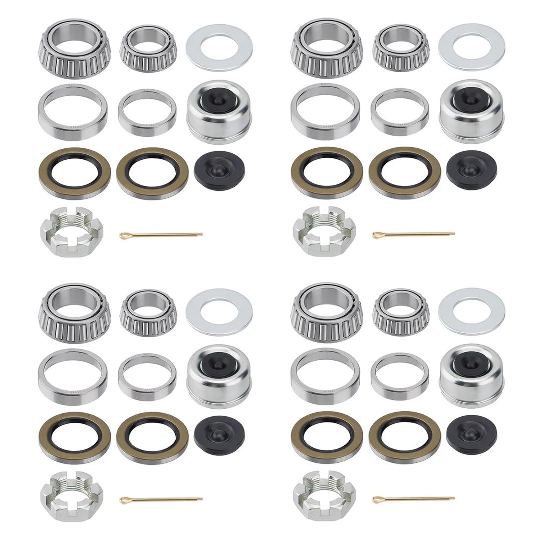 4 Sets 25580 14125A Boat Trailer Axles Bearing Kits, Grease Seals,Spindle Nuts, 2.72" Dust Caps and Rubber Plugs, Cotter Pins, Washers for 5200-7000 lb.Tandem Axles #D42 Spindle