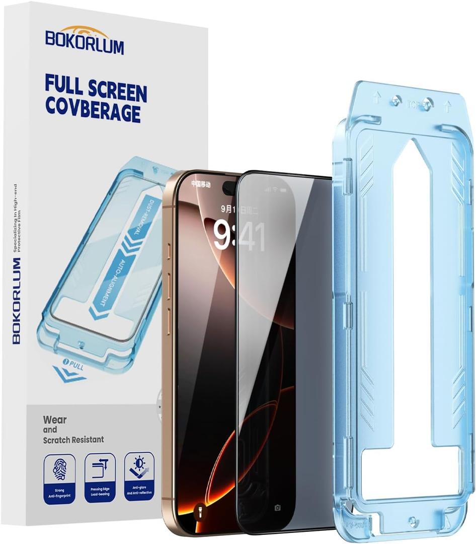 1 Pack for iPhone 16 Pro screen protector privacy,Military Grade Shatterproof,9H+Hardness,Full Coverage,Anti-Fingerprint,No Bubble, Easy Installation
