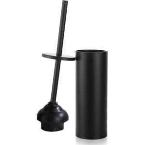 Black Toilet Plunger with Holder Bathroom Metal Canister Holder Drip Cup, Heavy Duty, Deep Cleaning