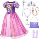 Princess Rapunzel Dress Up Costume for Girls - with Rapunzel Accessories,10-11y