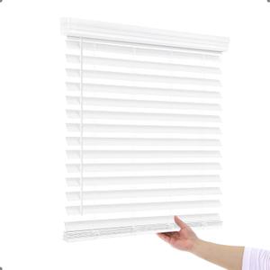 AOSKY 2 Inch Cordless Faux Wood Blind, Faux Wood Blinds for Indoor Windows, Horizontal Window Shades for Living Room, White, 34.5" Wide x 60" Long