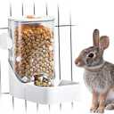 34oz Automatic Rabbit Feeder for Cages, Hanging Auto Bunny Food Bowl Dispenser Small Aniaml Cage Accessories for Ferret Guinea Pig Rat Rabbit Cat Puppy (White)