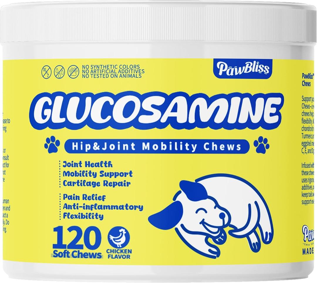 4 x Glucosamine Joint Supplement for Dogs Joint Pain Relief Glucosamine Chondroitin MSM & Turmeric Hip & Joint Support Chews for Large & Senior Dogs 120 Ct