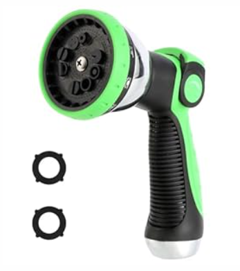 Garden Water Hose Nozzle Metal Heavy Duty Sprayer Thumb Control with 10 Spray Modes Suitable for Watering Plants, Iawn and Garden, Car Washing, Cleaning, Showering Pets and Outdoor Fun, Green