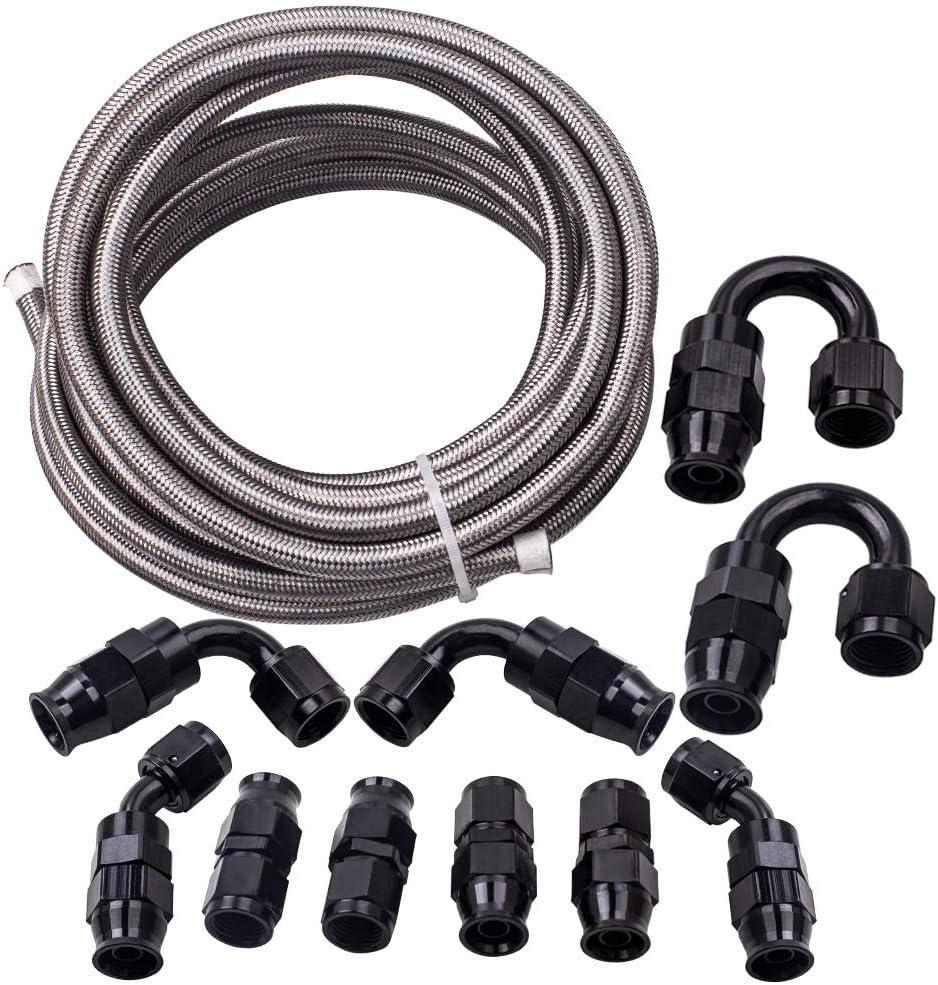 maXpeedingrods 6AN Fuel Line Kit, E85 Nylon Braided Fuel Hose 20FT 10 Pcs Fittings