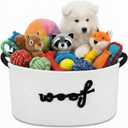 Woof Dog Toy Basket Woven Pet Baskets Storage Bin Box with Durable Handles, Woven Pet Basket Puppy Bins for Organizing Toys Dog Blankets and Accessories(20.5 x 11.4 x 8.7 Inch,Woof) (Large)