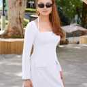 DAAWENXI Women's Long Sleeve Mini Dress Square Neck Halter A Line Party Club Short Dresses with Pocket (White, S)