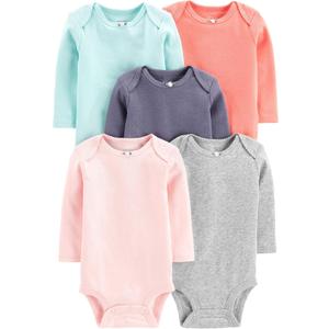 Simple Joys by Carter's Baby Girl's 5-Pack Long-Sleeve Bodysuit Shirt, solid, 12 Months
