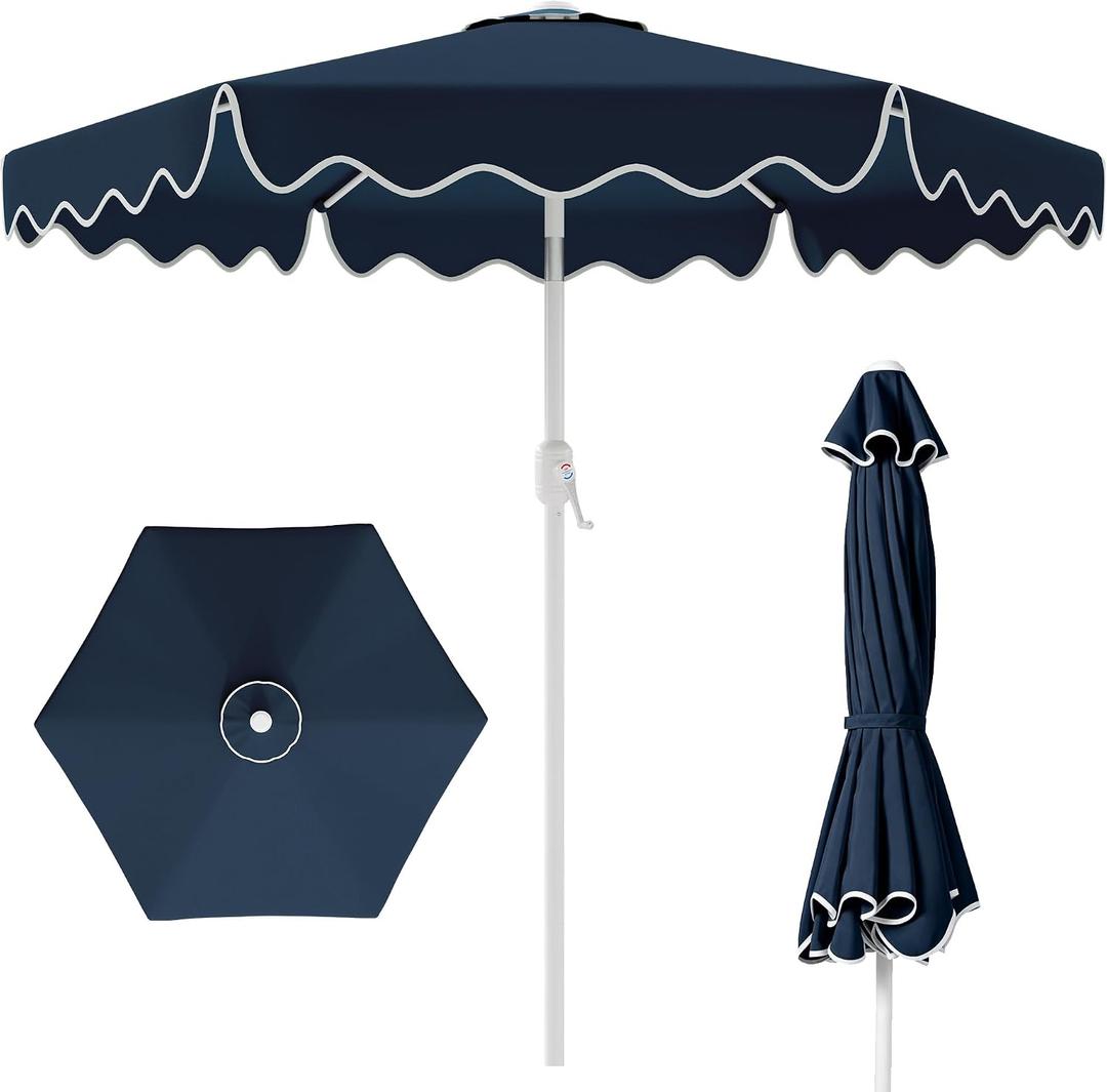 AreShark 7.5FT Outdoor Patio Umbrella with Wavy Trim (Navy)