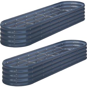 KFN 2PCS 8x1.8x1FT Galvanized Raised Garden Bed,Raised Garden Bed Kit-Oval Metal Vegetable Box,Large Planter Flower Boxes Outdoor,Planting for Vegetables,Flower,Herb,Sliver,0.7mm