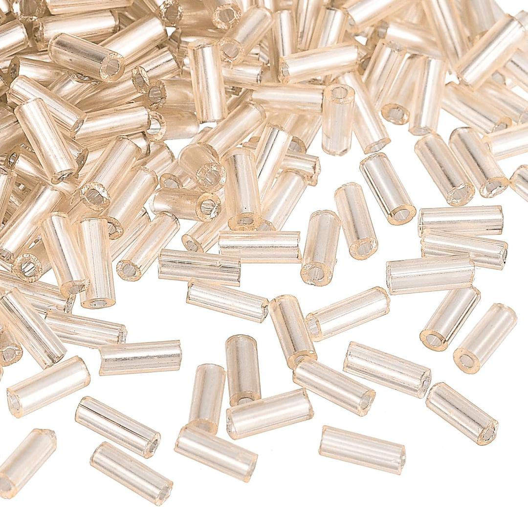 uxcell 1300Pcs Glass Bugle Beads, 4x1.7mm Tube Mini Loose Glass Seed Spacer Bead for DIY Earrings Necklaces Bracelets Jewelry Making (Champagne)